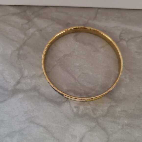 💛 Vintage Y2k 00s 2000's J.CreYellow Cream Blue Enamel Bangle Bracelet 💛 - Picture 5 of 8